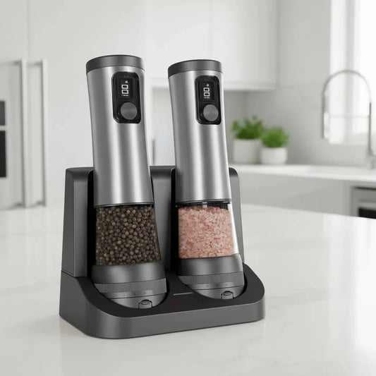 Rechargeable Electric Salt and Pepper Grinder Set with Adjustable Coarseness