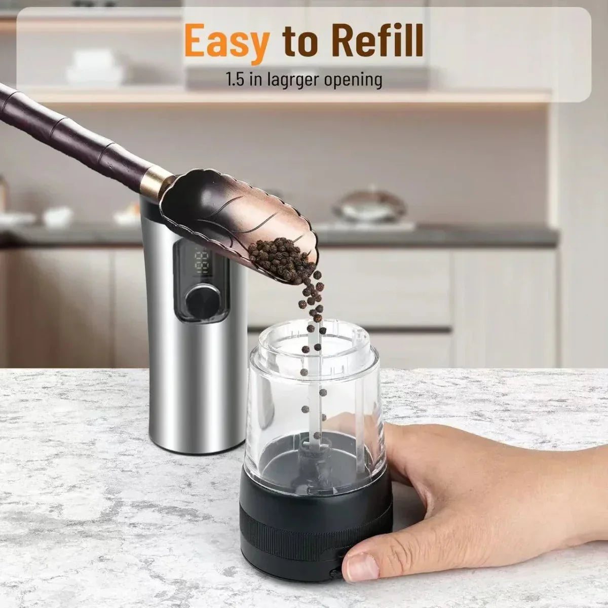Rechargeable Electric Salt and Pepper Grinder Set with Adjustable Coarseness