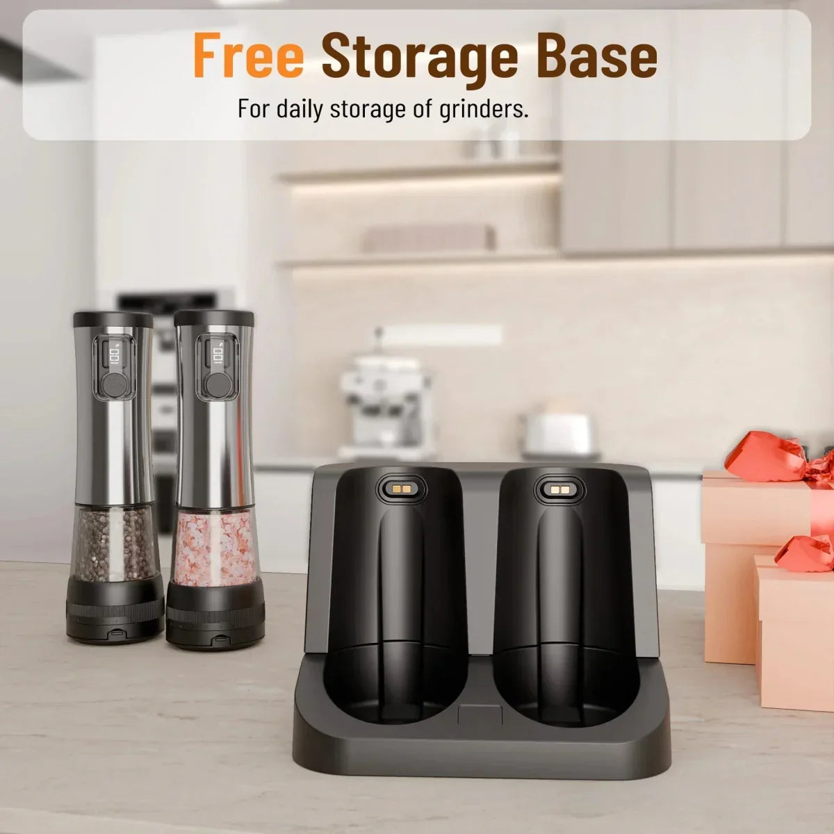 Rechargeable Electric Salt and Pepper Grinder Set with Adjustable Coarseness