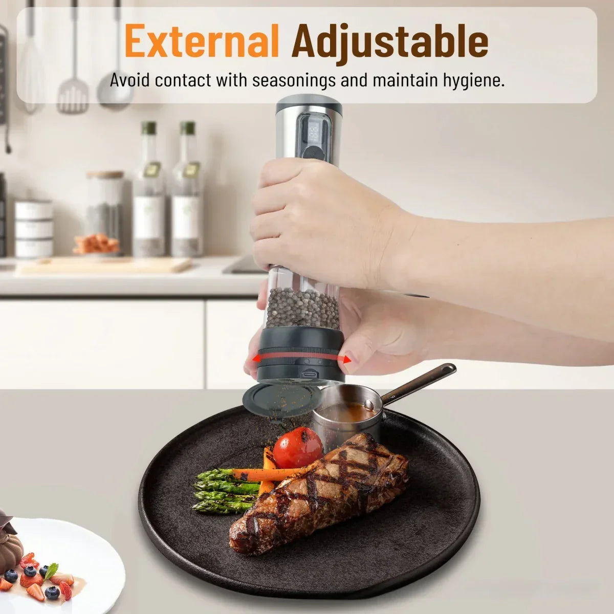 Rechargeable Electric Salt and Pepper Grinder Set with Adjustable Coarseness