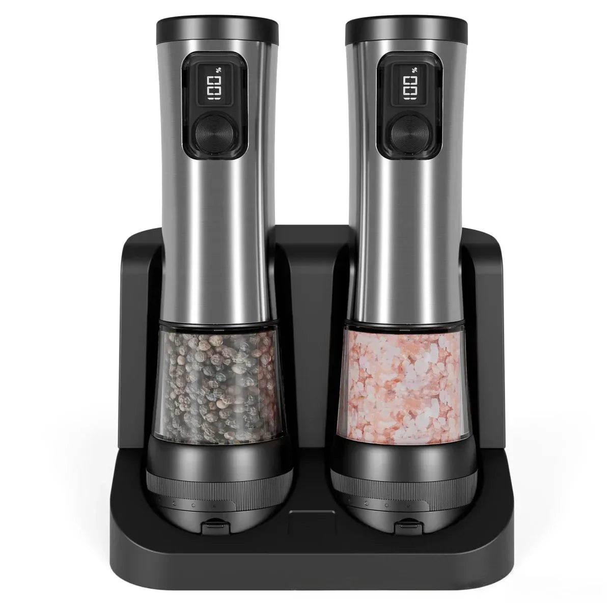 Rechargeable Electric Salt and Pepper Grinder Set with Adjustable Coarseness