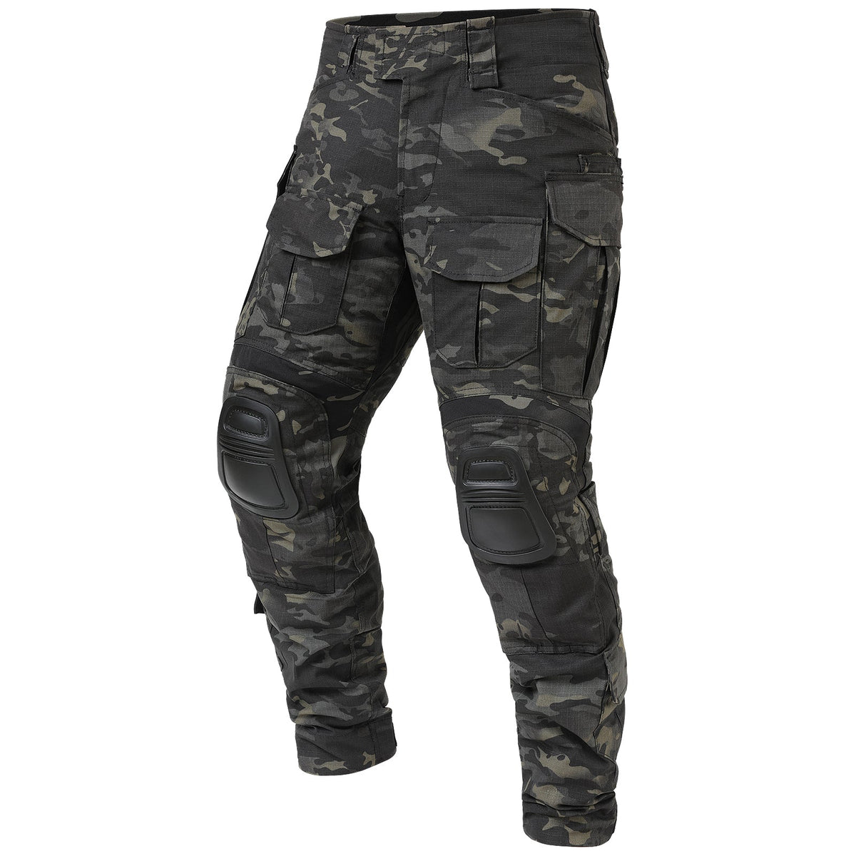 Rip-Stop Camo Combat Trousers with Knee Pads