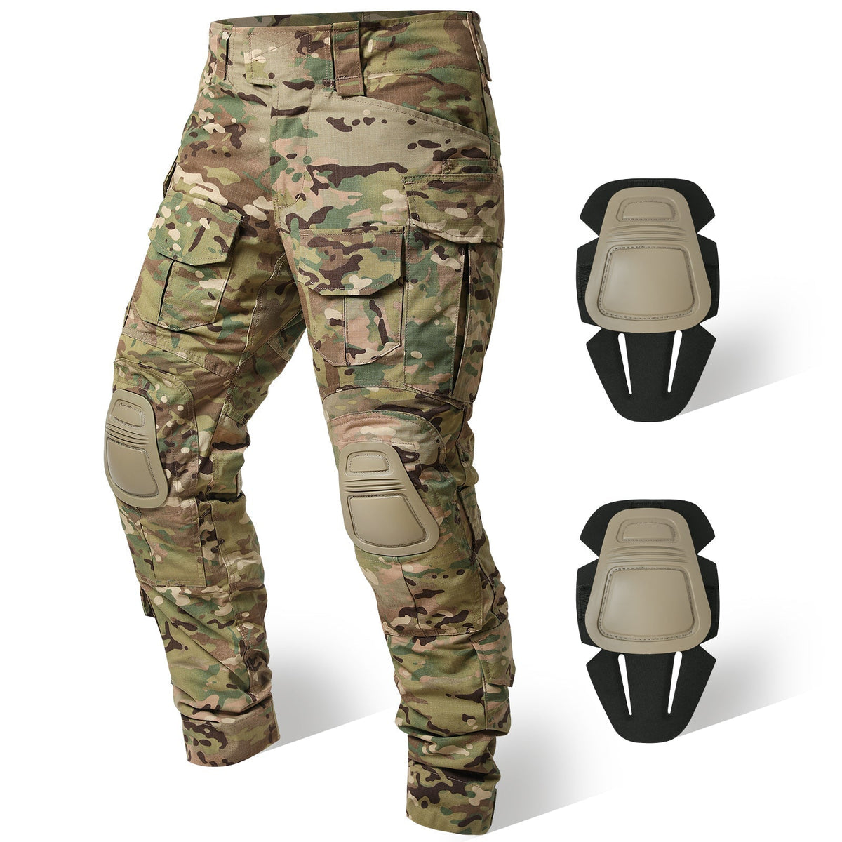 Rip-Stop Camo Combat Trousers with Knee Pads