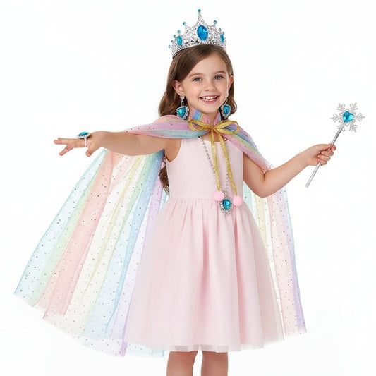 Girls' Halloween Princess Dress Up Clothes for Children with Cape Tiara and Accessories Set
