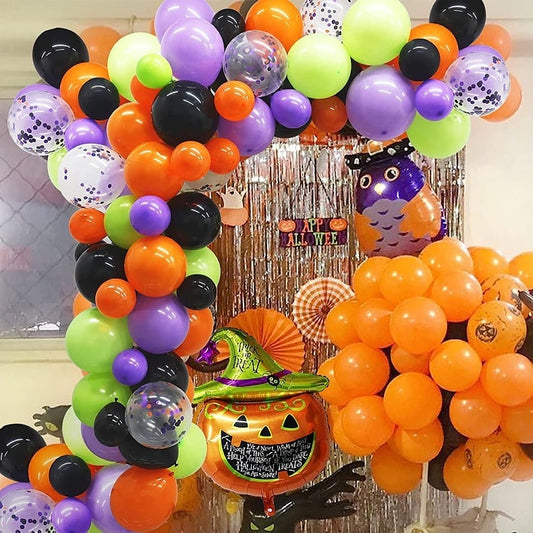 Halloween Balloon Arch Kit with Latex and Foil for Party Decoration Garland