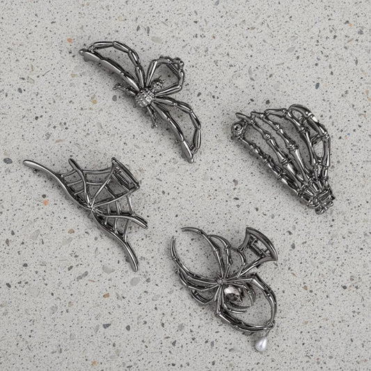 Halloween Metal Claw Clips with Spooky Spider Bat and Skeleton Designs Cute Decorative Hair