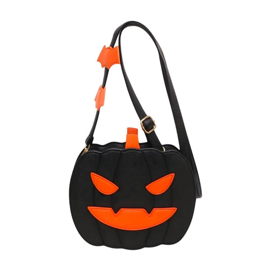 Halloween Pumpkin Purse and Handbag Jack O Lantern Crossbody Bag with Bat Accents