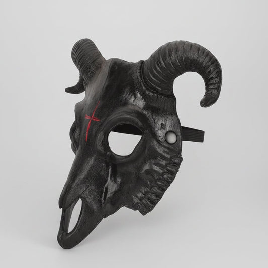 Halloween Skull Mask Goat Design with Horns and Inverted Cross for Costume Party and Haunted House