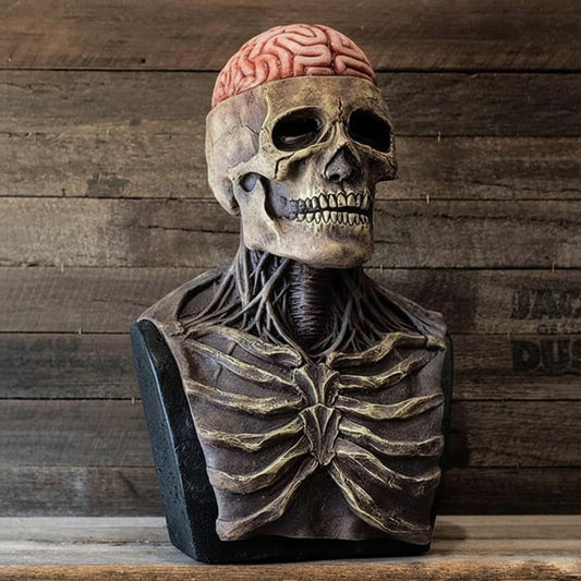 Halloween Skull Mask with Skeleton Chest Plate and Exposed Brain for Scary Party