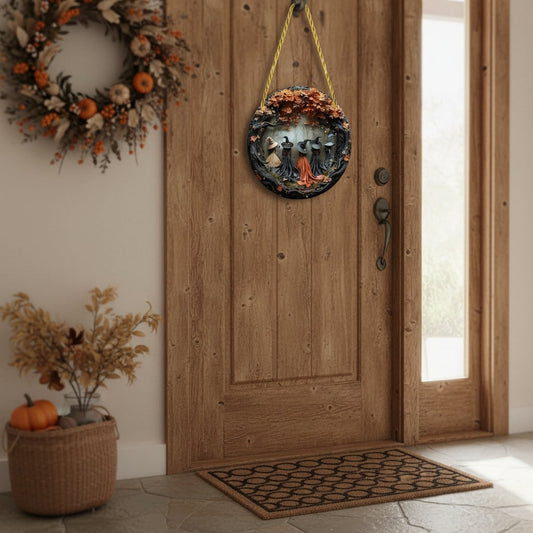 Halloween Wall Decor Panel with 3D Witch Relief Art for Bathroom Kitchen and Bedroom Wood