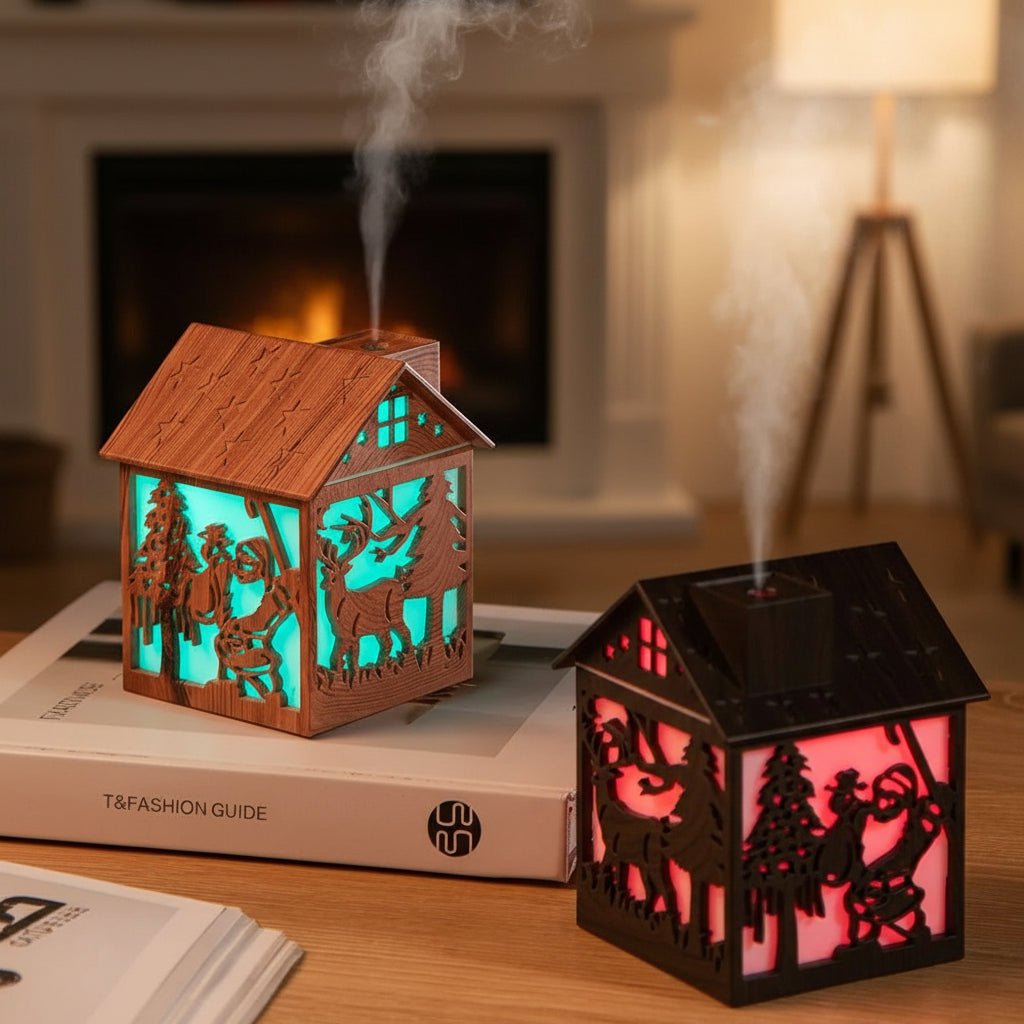 Wooden House Aroma Diffuser, 240ML Essential Oil Humidifier with Night Light