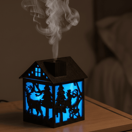 Wooden House Aroma Diffuser, 240ML Essential Oil Humidifier with Night Light