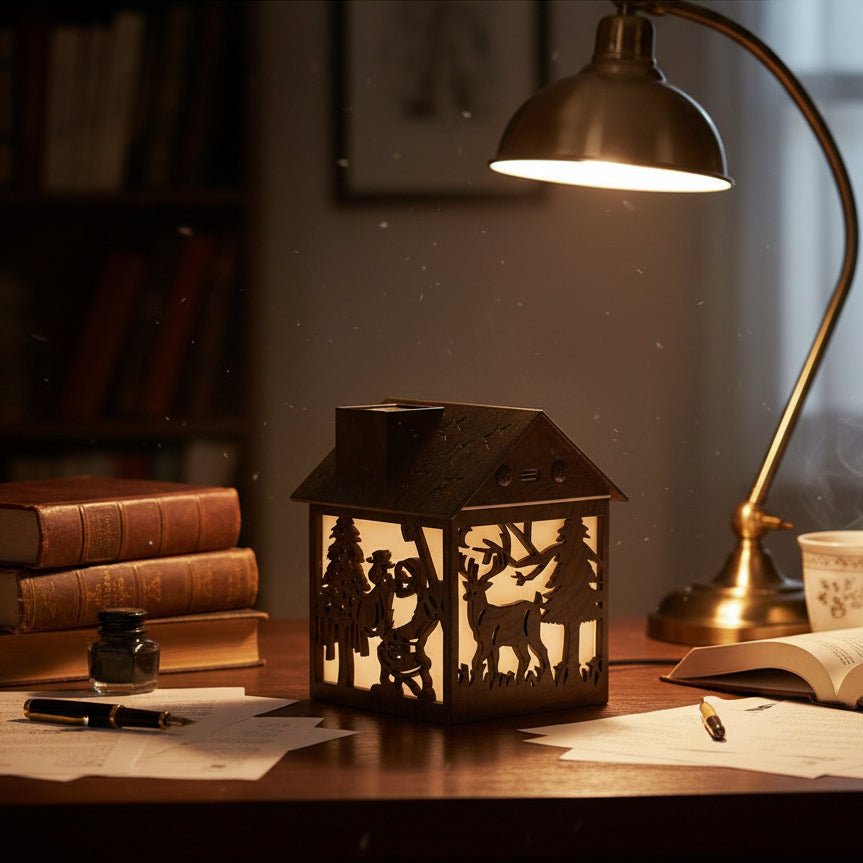 Wooden House Aroma Diffuser, 240ML Essential Oil Humidifier with Night Light