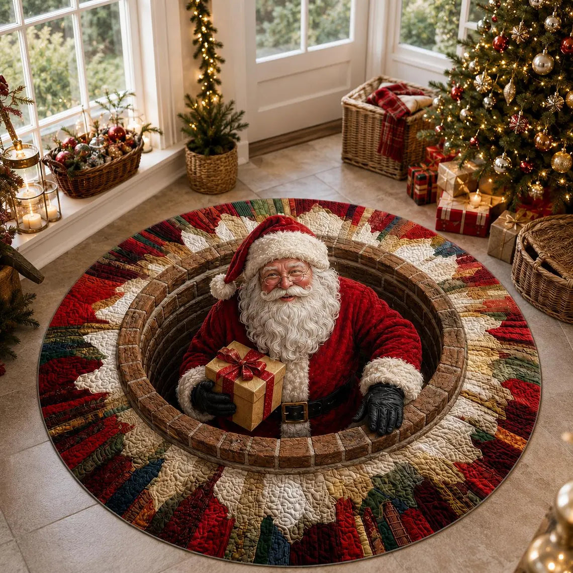 3D Santa Christmas Illusion Rug