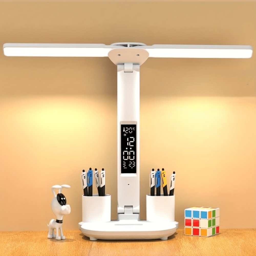 Versatile Dual-Head LED Desk Lamp with Touch Sensor and USB Power
