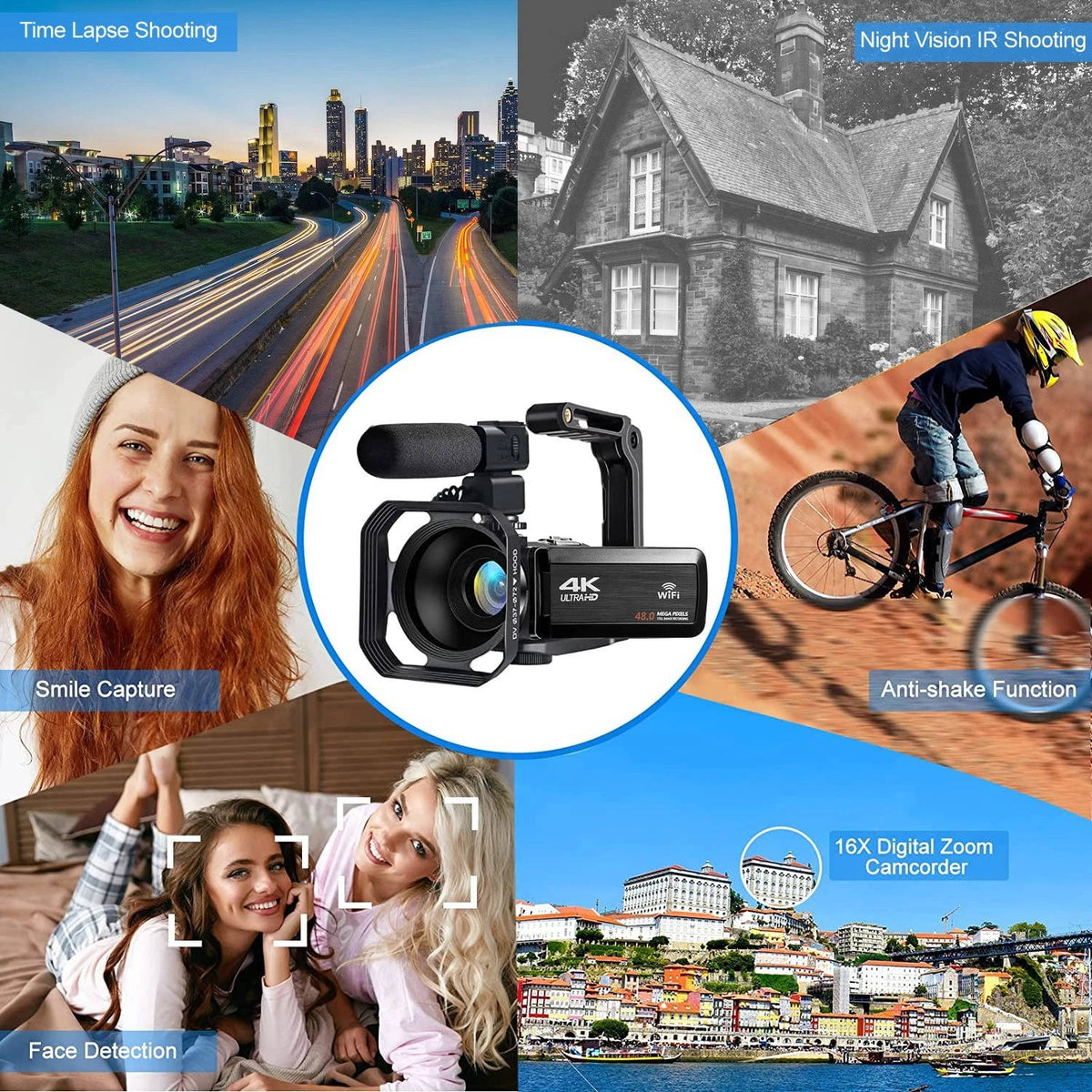 4K Video Camera Camcorder Vlogging WiFi 48MP Camera