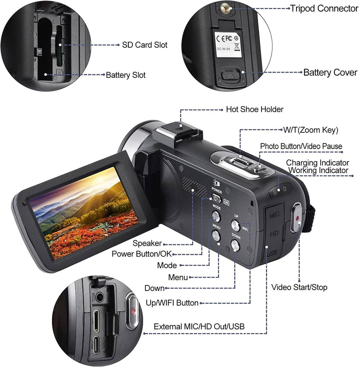 4K Video Camera Camcorder Vlogging WiFi 48MP Camera