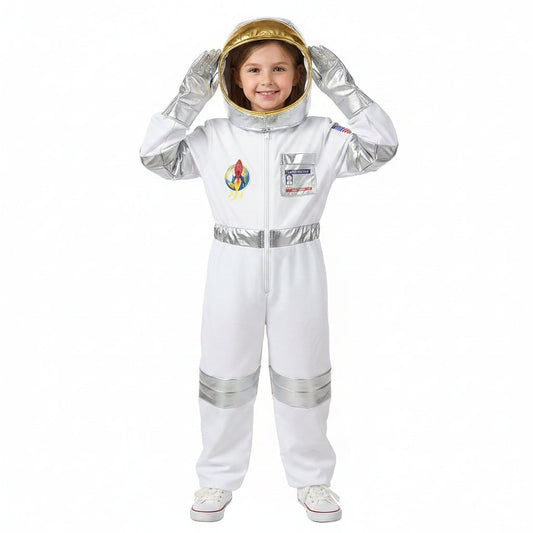 Kids' Halloween Astronaut Costume Suit with Helmet and Gloves for Space Explorer Role Play