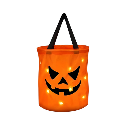 Kids' Halloween Candy Pumpkin Bucket with LED Lights and Handle for Trick or Treat Basket