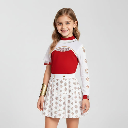 Kids' Halloween Cosplay Anime Costume with Red High-Neck Top Pleated Skirt Synthetic