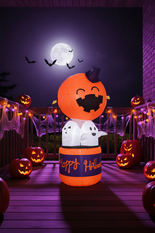 Kids' Halloween Outdoor Decoration Inflatable Blow Up Pumpkin Hot Air Balloon with Ghost and LED Lights