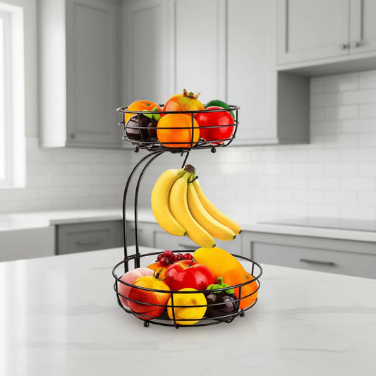 2-Tier Metal Fruit Basket with Banana Holder