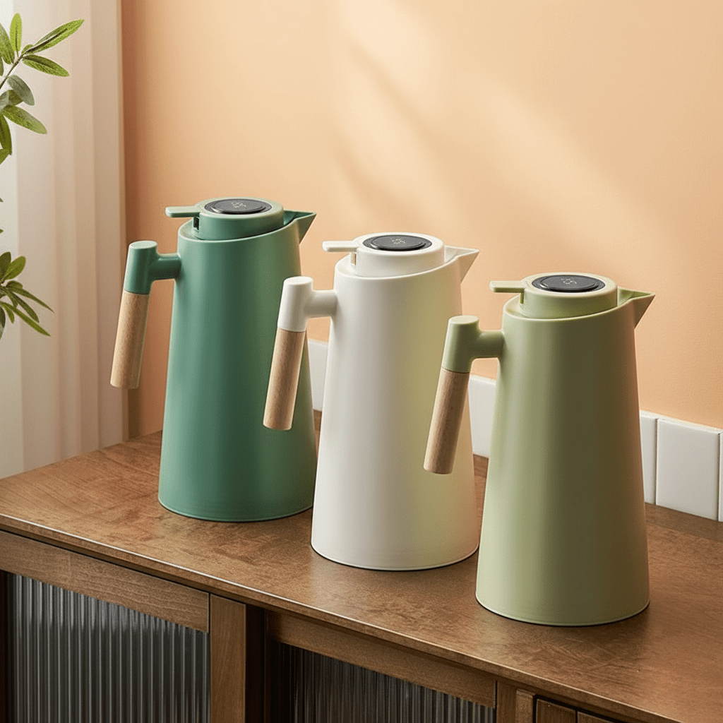 Thermal Jug with Temperature Display, Leak-Proof Design & Wooden Handle
