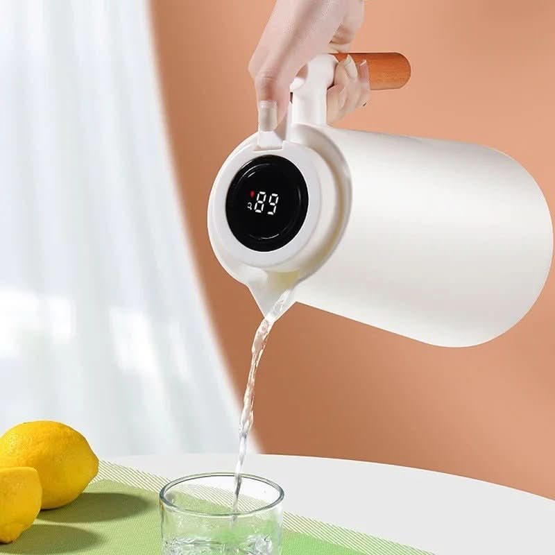 Thermal Jug with Temperature Display, Leak-Proof Design & Wooden Handle