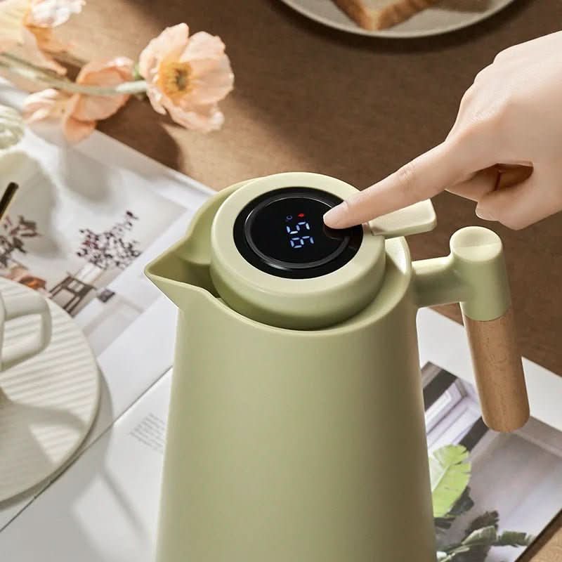 Thermal Jug with Temperature Display, Leak-Proof Design & Wooden Handle
