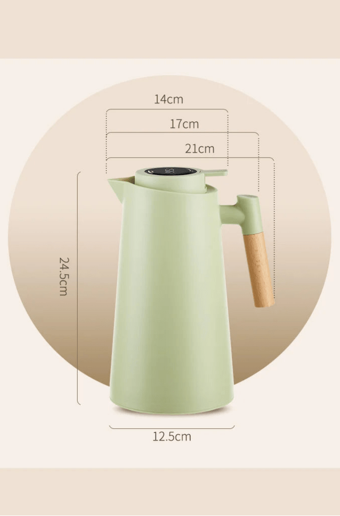 Thermal Jug with Temperature Display, Leak-Proof Design & Wooden Handle