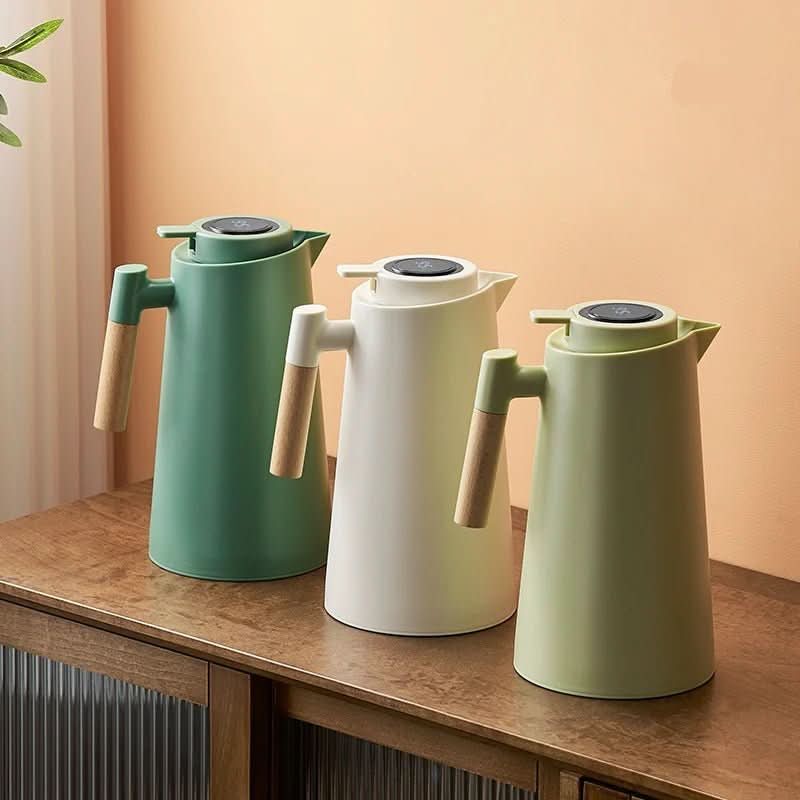 Thermal Jug with Temperature Display, Leak-Proof Design & Wooden Handle