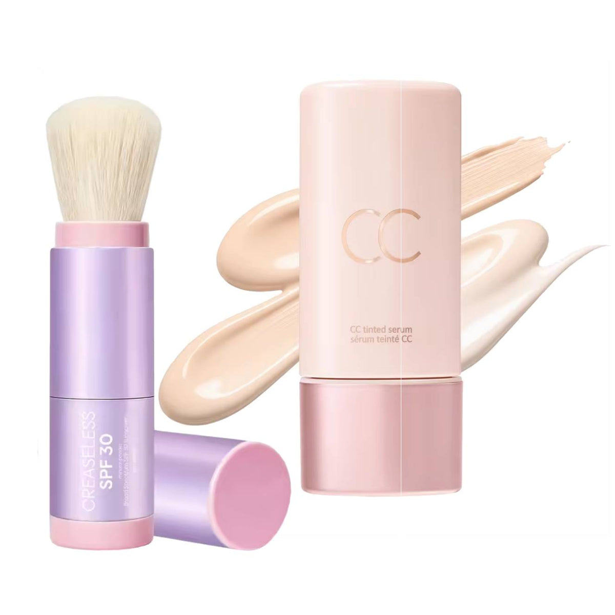 CC color-correcting tinted serum + creaseless setting powder