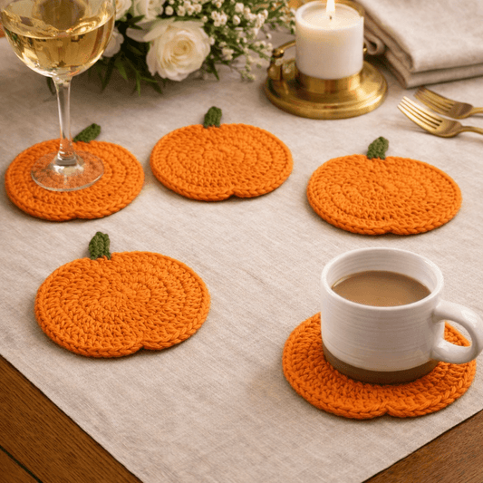 Handmade Crochet Pumpkin Coasters for Fall Table Decor