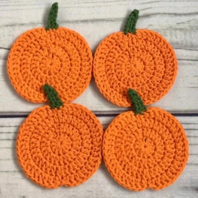 Handmade Crochet Pumpkin Coasters for Fall Table Decor