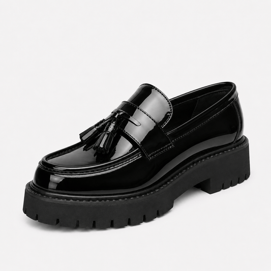 Men's Black and White Leather Tassel Loafers