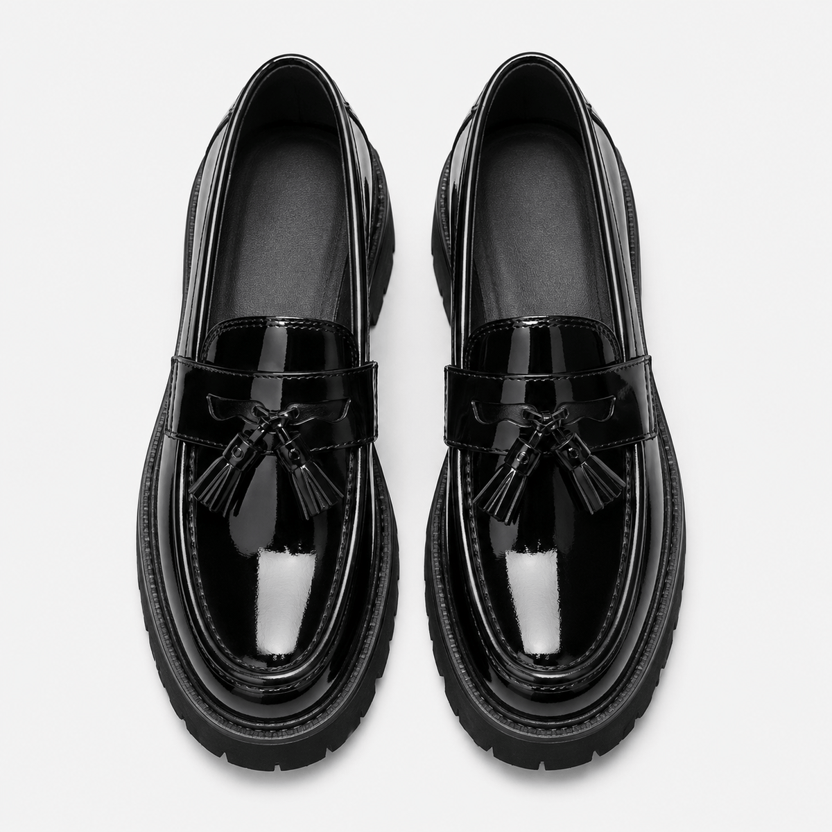 Men's Black and White Leather Tassel Loafers