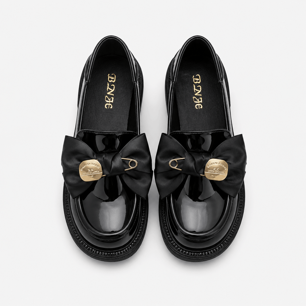 Women's Patent Leather Platform Loafers with Bow