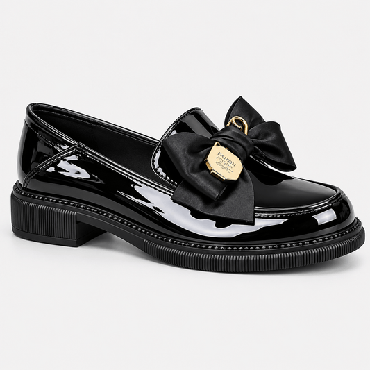 Women's Patent Leather Platform Loafers with Bow