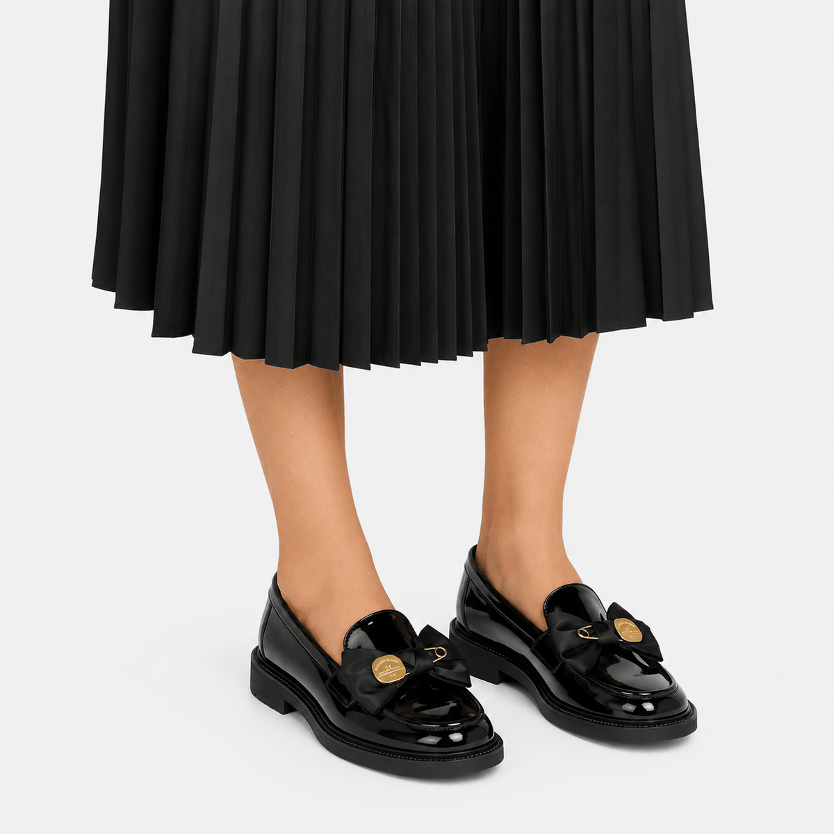 Women's Patent Leather Platform Loafers with Bow