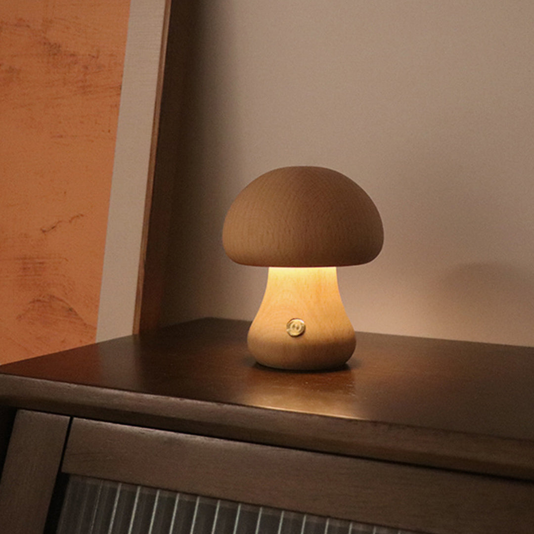 Beech Wood Mushroom Cordless LED Table Lamp