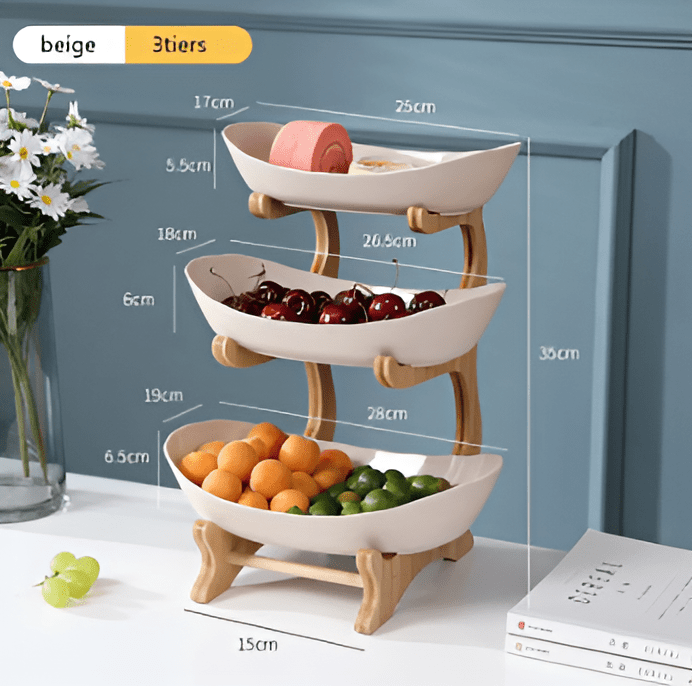 Multi-Tiered Wooden Fruit Bowl for Clean Modern Kitchen Storage