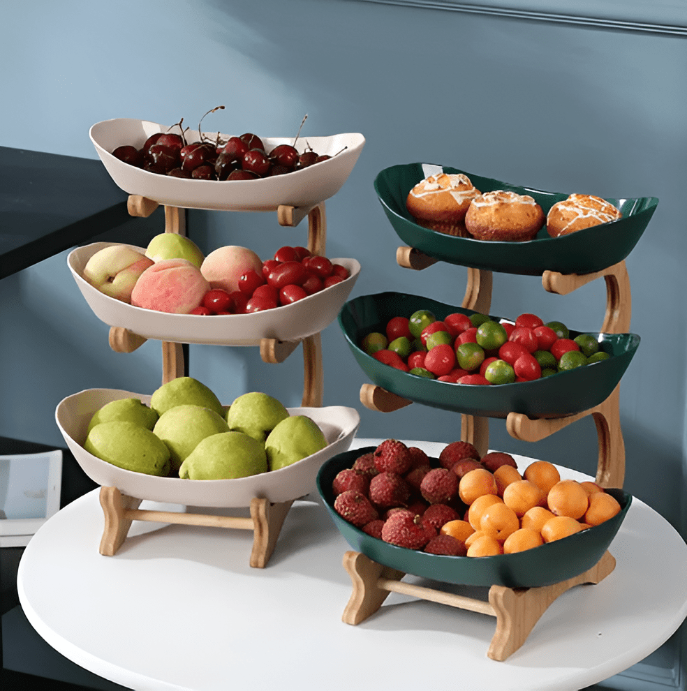 Multi-Tiered Wooden Fruit Bowl for Clean Modern Kitchen Storage
