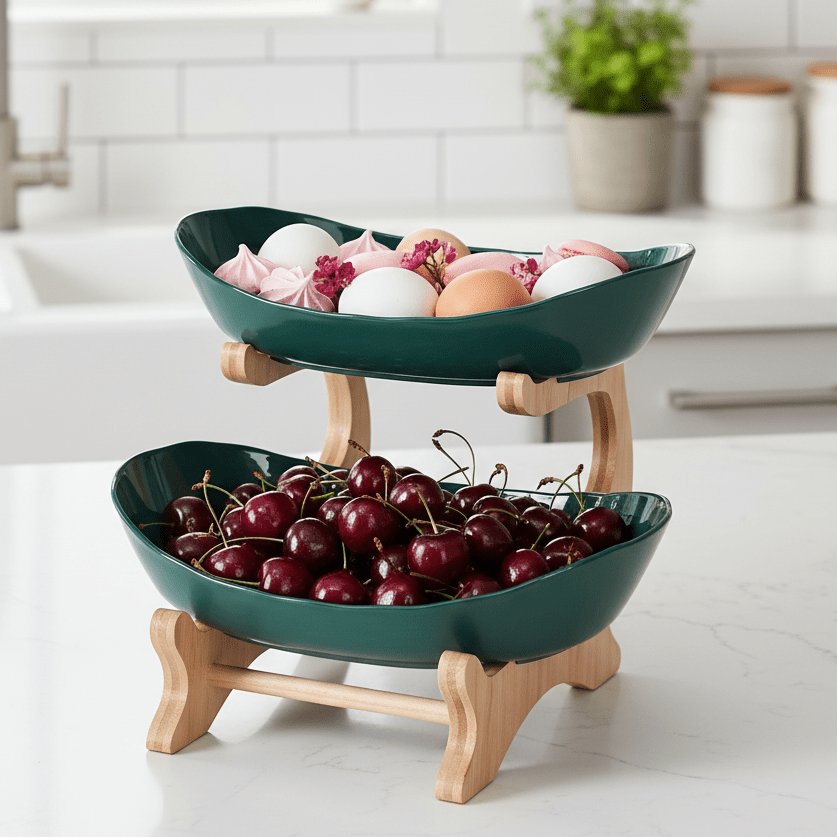 Multi-Tiered Wooden Fruit Bowl for Clean Modern Kitchen Storage