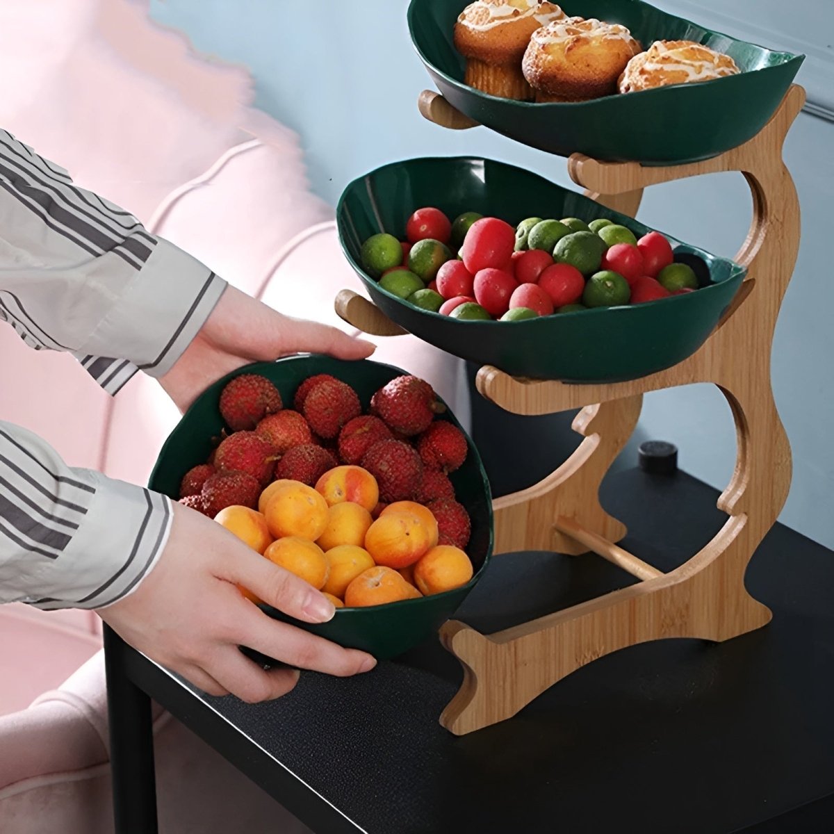 Multi-Tiered Wooden Fruit Bowl for Clean Modern Kitchen Storage