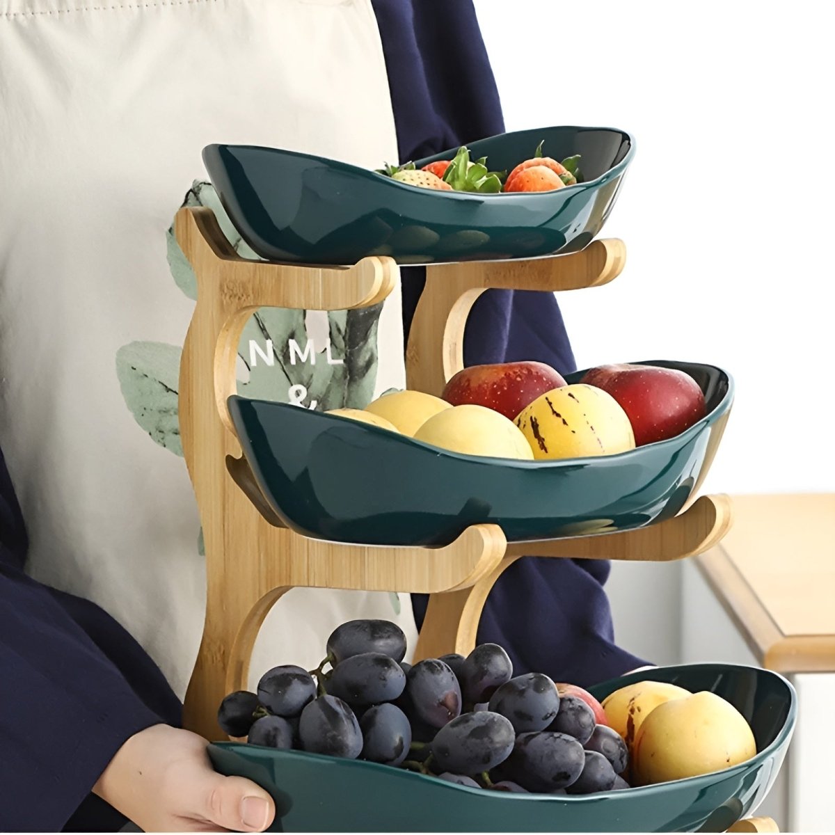 Multi-Tiered Wooden Fruit Bowl for Clean Modern Kitchen Storage