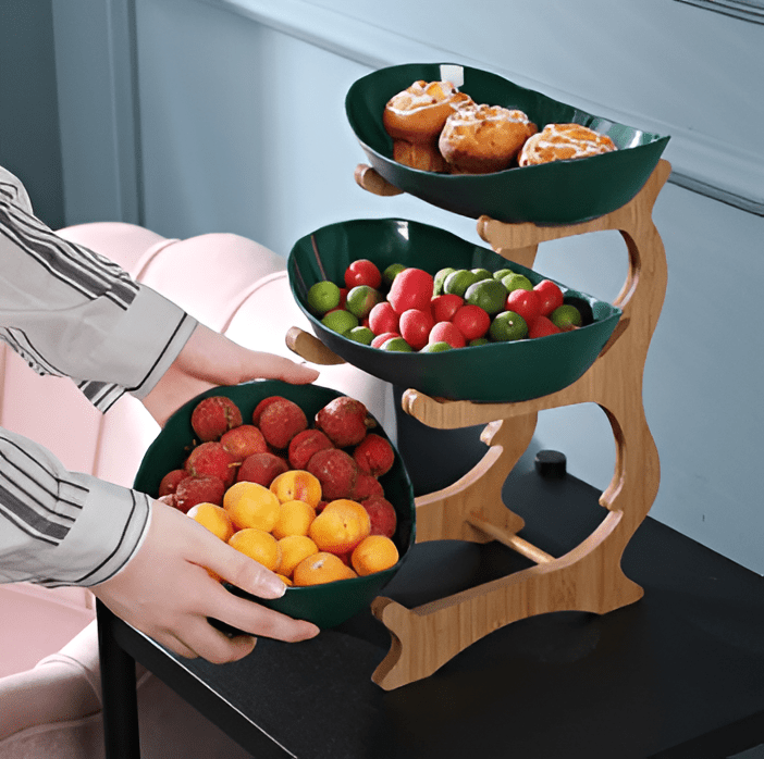 Multi-Tiered Wooden Fruit Bowl for Clean Modern Kitchen Storage