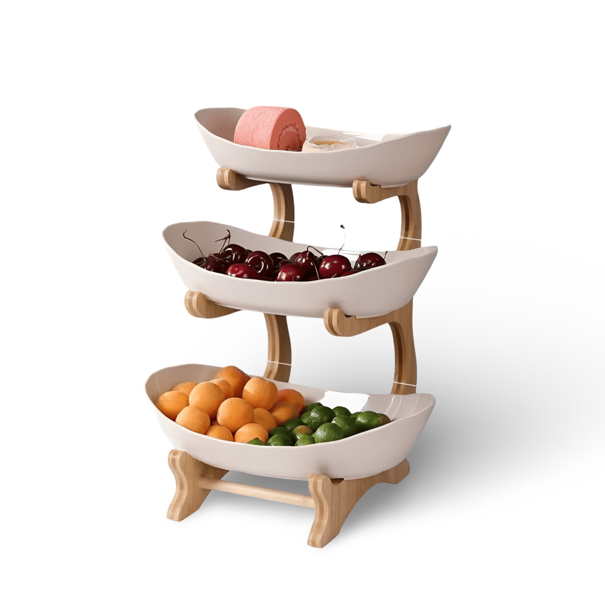 Multi-Tiered Wooden Fruit Bowl for Clean Modern Kitchen Storage