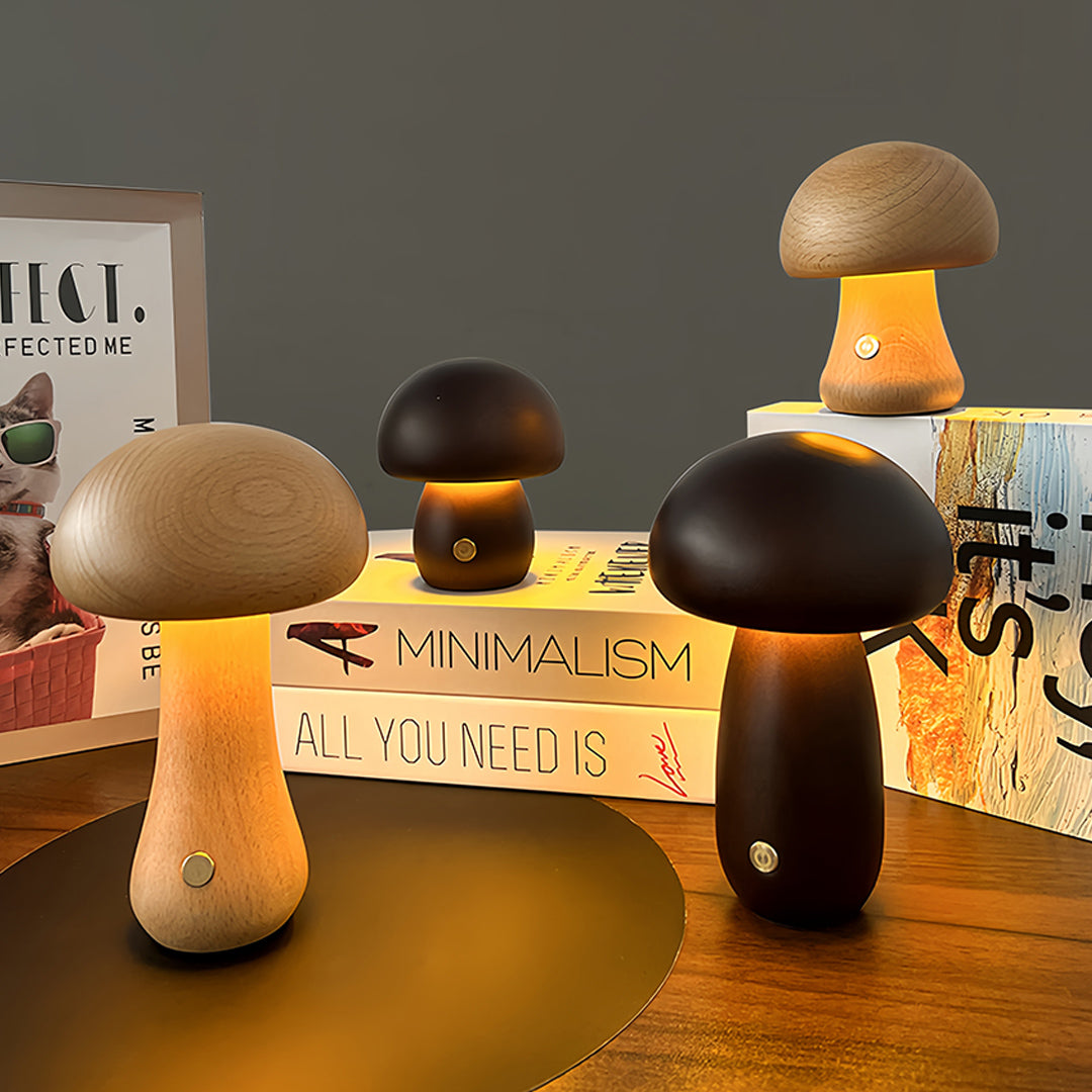 Beech Wood Mushroom Cordless LED Table Lamp