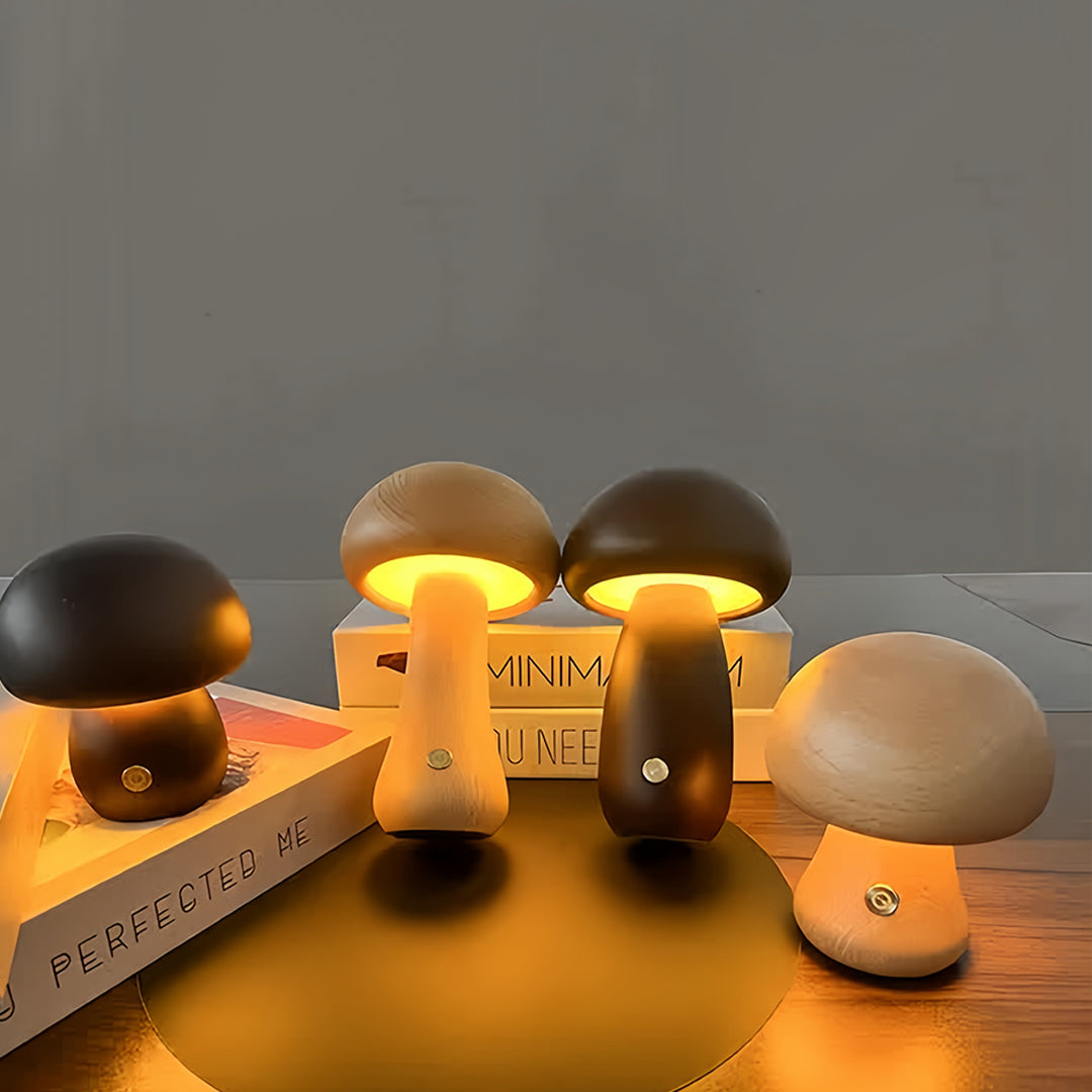 Beech Wood Mushroom Cordless LED Table Lamp