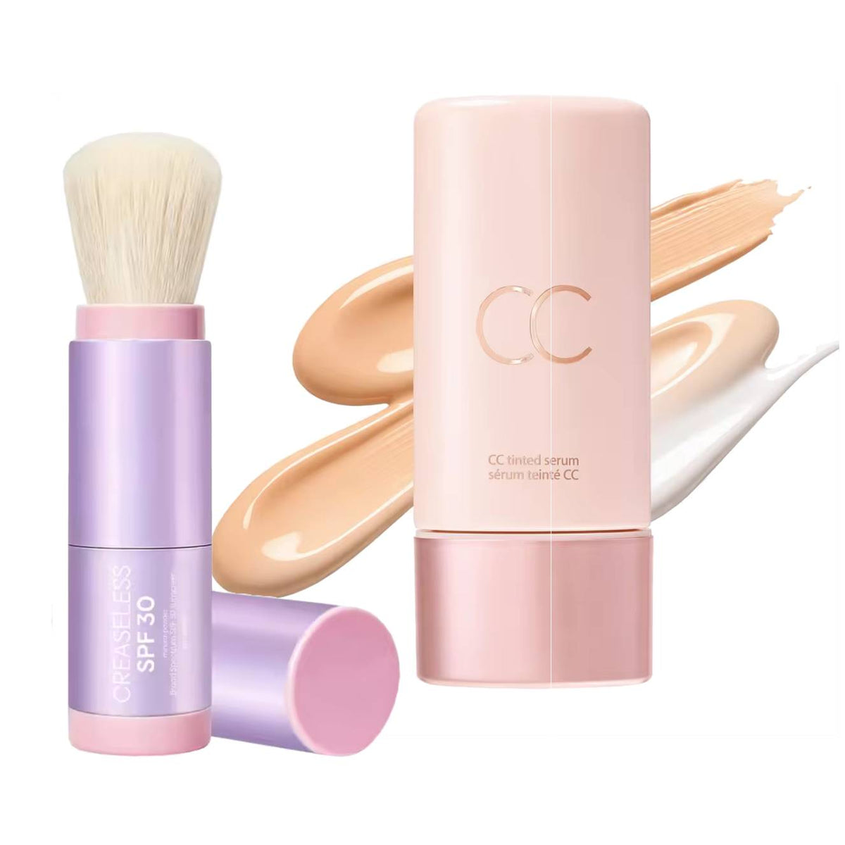 CC color-correcting tinted serum + creaseless setting powder
